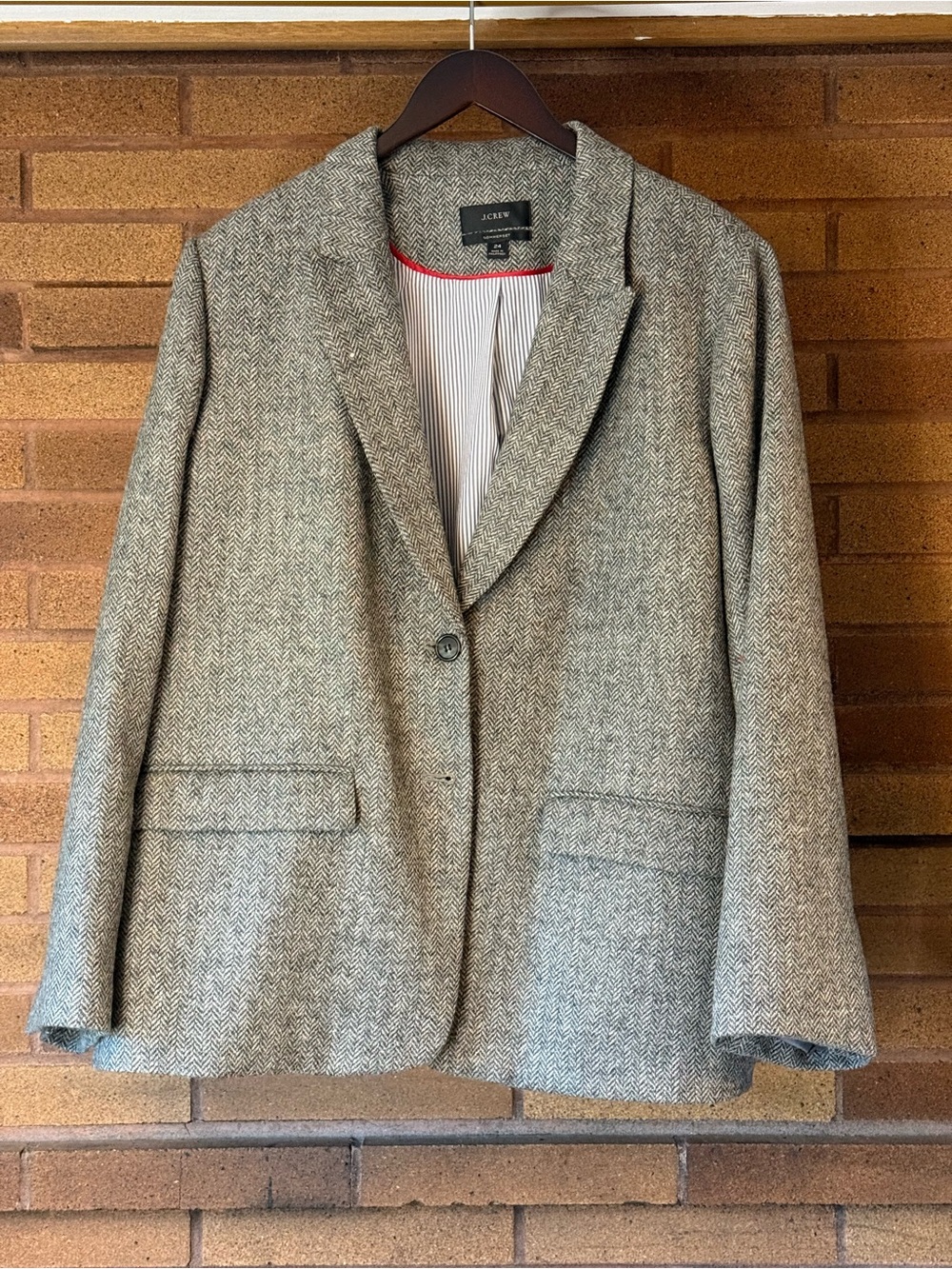 J. Crew Women's Wool Herringbone Blazer in Gray and Cream